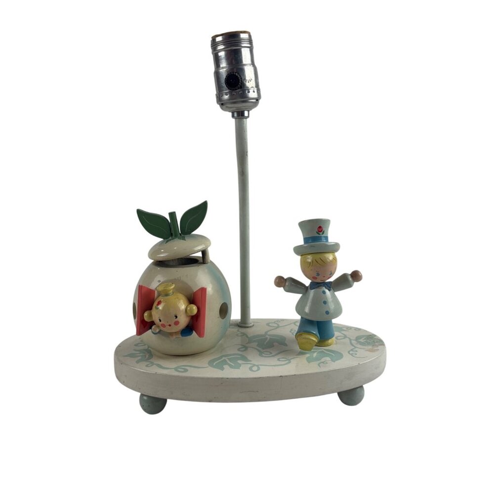 Vintage 50s Kids Lamp Child Bedroom Decor Wooden Pastel Nursery Rhyme - Picture 1 of 14
